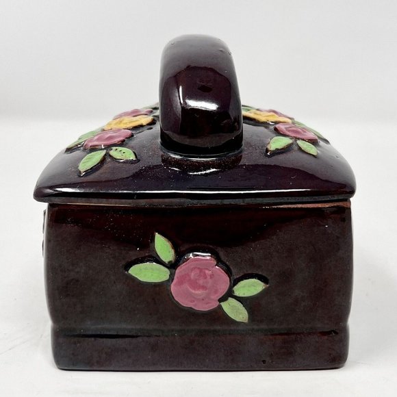 Thames Iron Shaped Redware Trinket‎ Box Candy Dish Sugar Bowl Hand Painted Japan - Picture 4 of 8